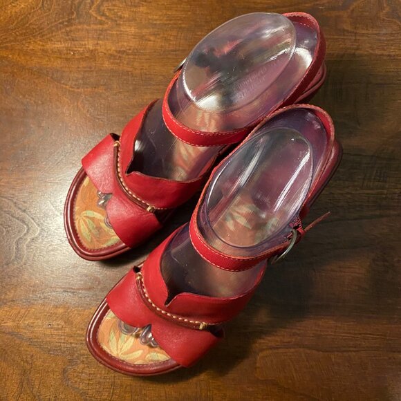 Vintage Liz Claiborne "Lizflex" Red Cranberry Leather Wedge  Sandals sz: 9 - Picture 6 of 15